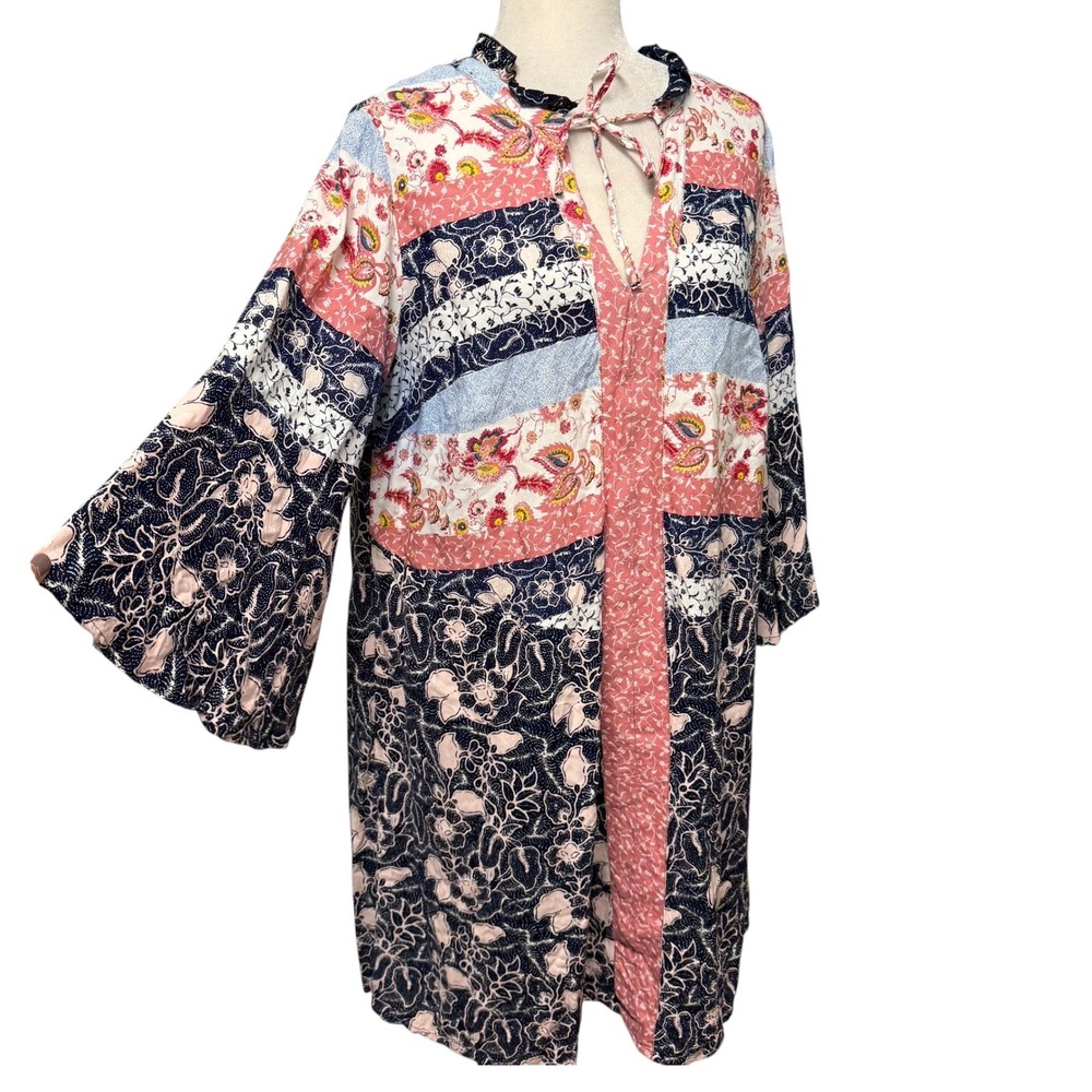 Womens 1X Tunic Dress Multi Color Boho Floral Patchwork Cottagecore Peasant